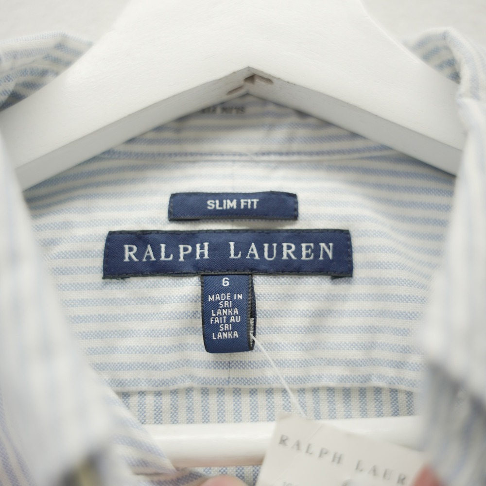Ralph Lauren Slim Fit Button Down Shirt Blue White Stripe Cotton Size 6 NEW - Picture 8 of 10